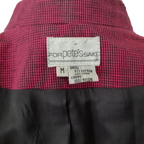 For Pete’s Sake Houndstooth Blazer Black Fuchsia Cotton Linen Womens Size Medium - Picture 6 of 6